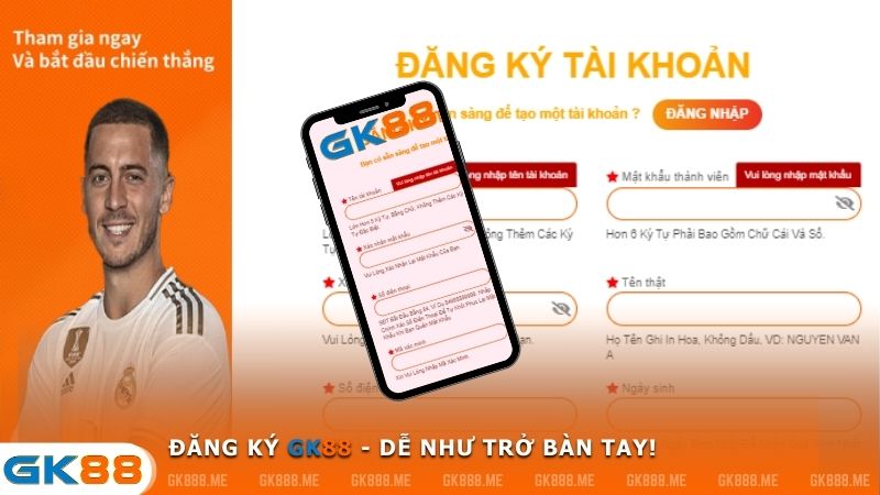 Bạn có thể đăng ký GK88 dễ dàng trên cả điện thoại và máy tính, tiện lợi và nhanh chóng ở mọi lúc, mọi nơi